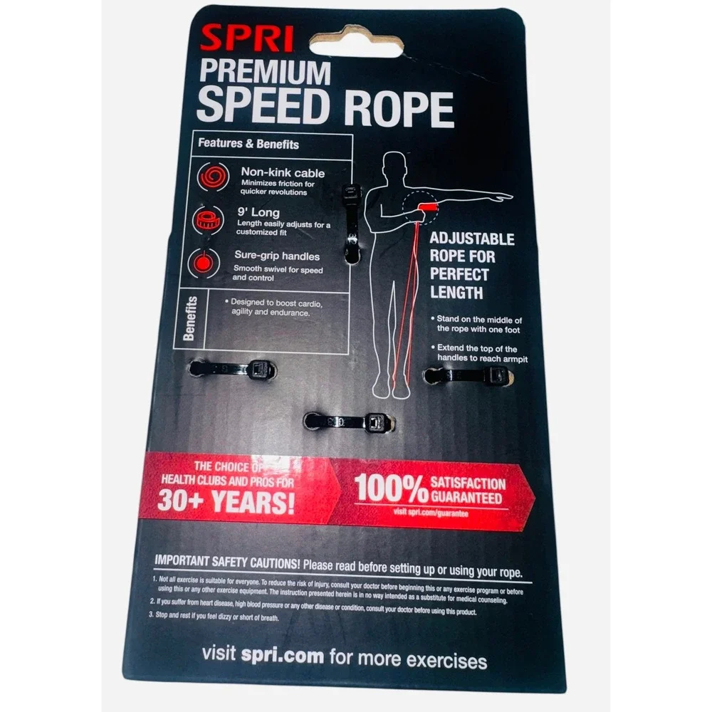 SPRI Premium Speed Rope 9 Foot Adjustable Non Kink Cable Grip Handles Wrist Wrap